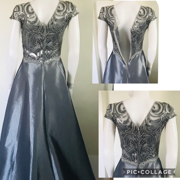 SALE💥NWT A-line FloorLenght Ball Gown Beading Sequins Gray Prom Dress w/Pockets - Picture 5 of 8